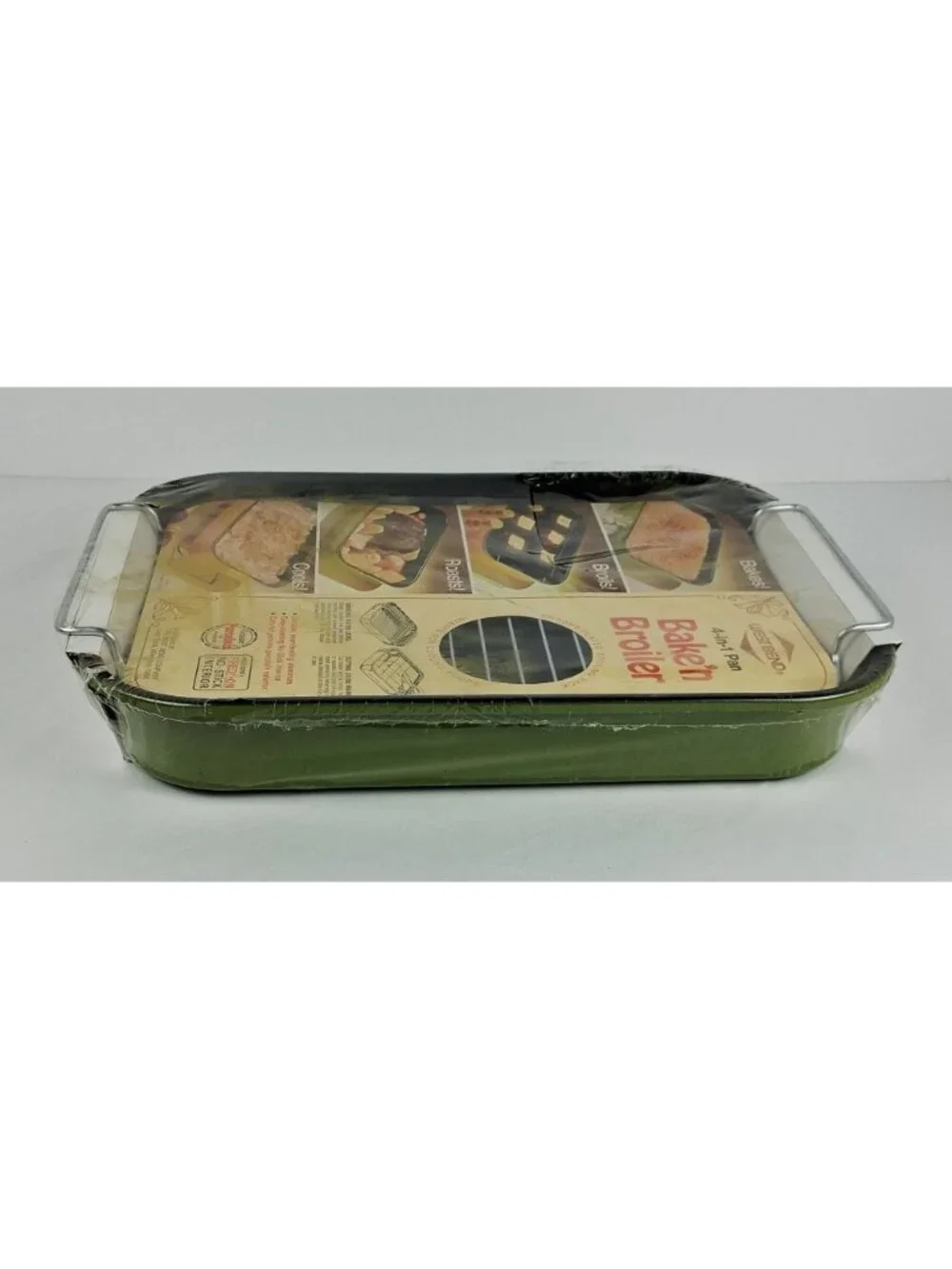 West Bend 4-In-1 Bake'n Broiler Pan Chrome-Plated Rack Durable Aluminum & Porcel